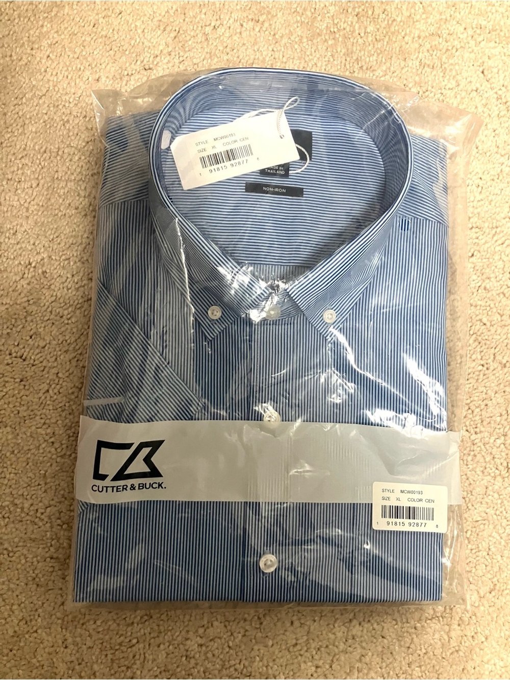 NWT Cutter & Buck Embark Mens Strive Rail Cotton Stripe Short Sleeve Shirt